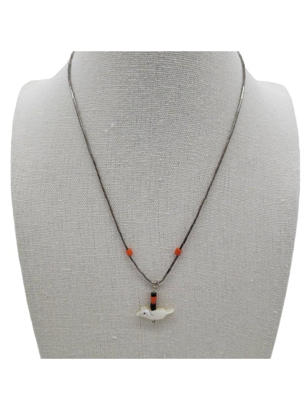 Simple Liquid Sterling Silver Fetish Choker Necklace Single Bird Mother Of Pearl